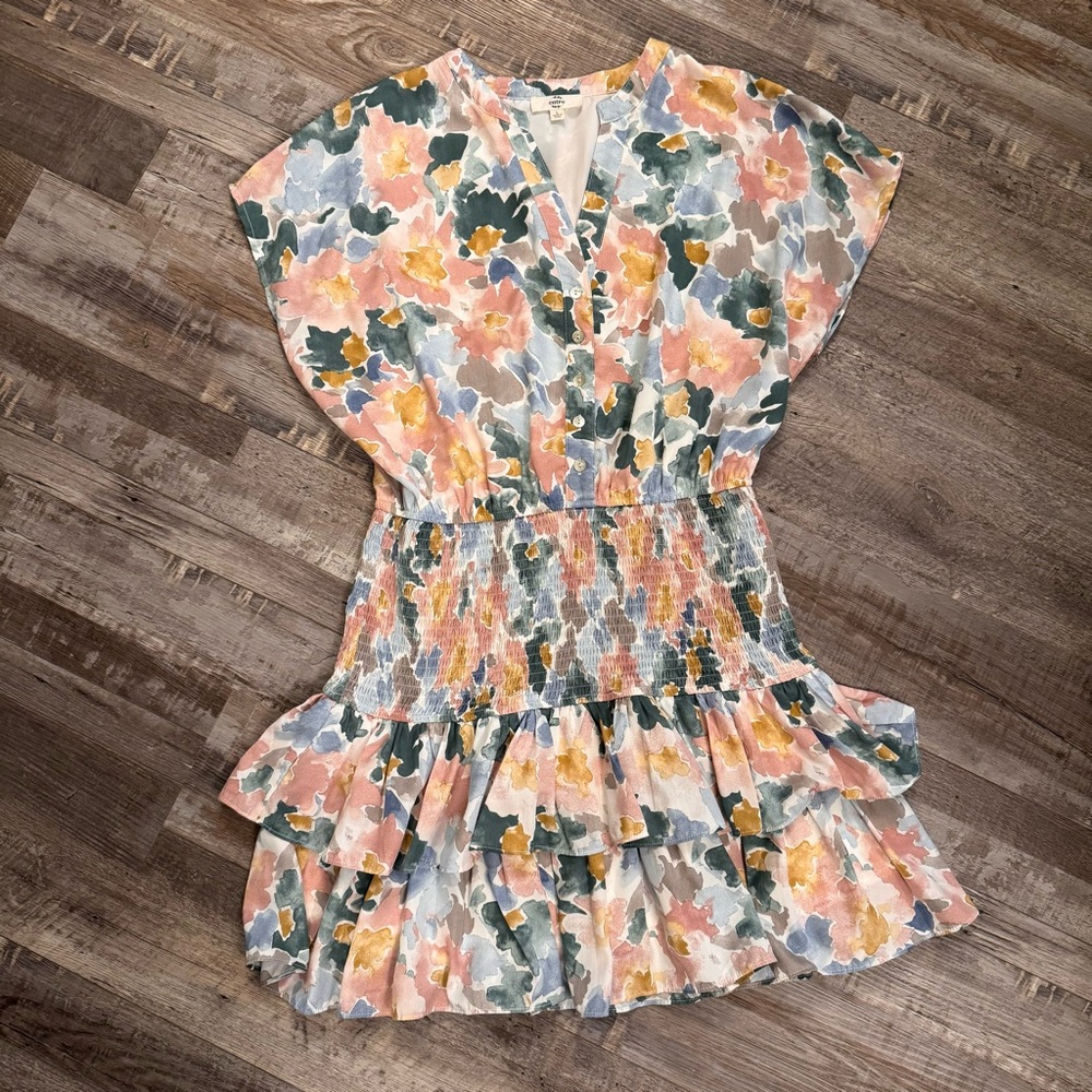 🌸 Entro Floral Smocked Waist Tiered Dress – Size Large